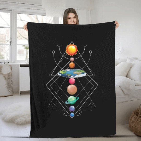 Solar System Flat Earth I Love My Planet Space Fleece Blankets