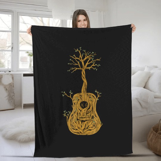 Guitar Tree of Life Nature Guitarist Gift Fleece Blankets