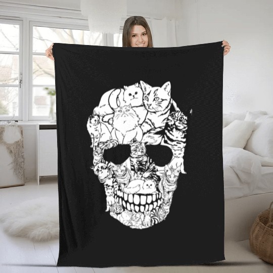 Cat Skull Fleece Blankets Kitty Skeleton Halloween Costume