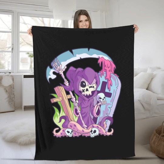 Kawaii Death Grim Reaper Pastel Goth Creepy Occult Fleece Blankets