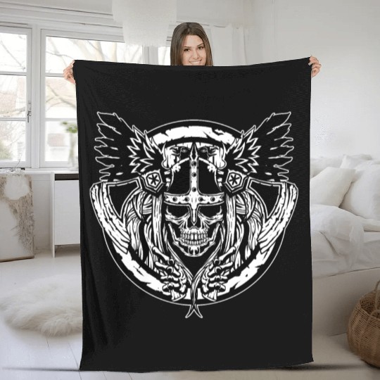 Skull Raven Nordic Axt Odin Thor Norse Viking Fleece Blankets