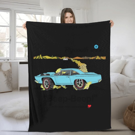 1968 Plymouth Road Runner Salt Flats Light Blue Fleece Blankets