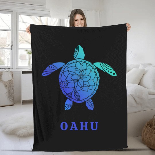 Oahu Hawaii Tribal Turtle Flower Ocean Beach Sea Fleece Blankets