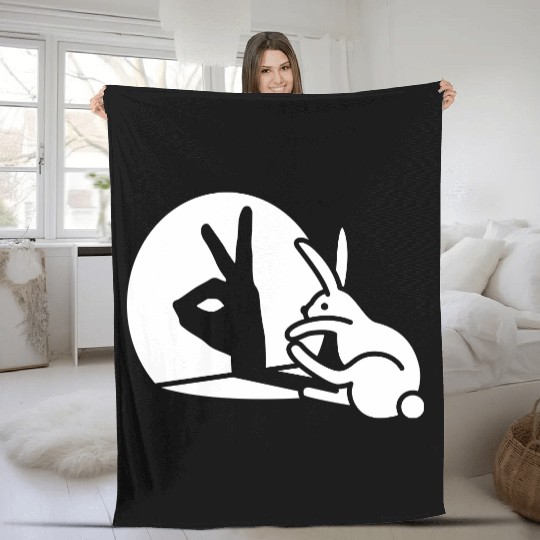 Funny Rabbit hand shadow puppet bunny hare pop art Fleece Blankets