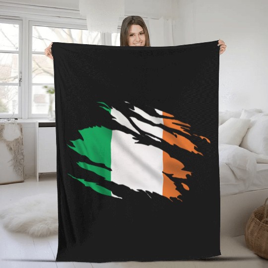 Ireland Ripped Flag Fleece Blankets