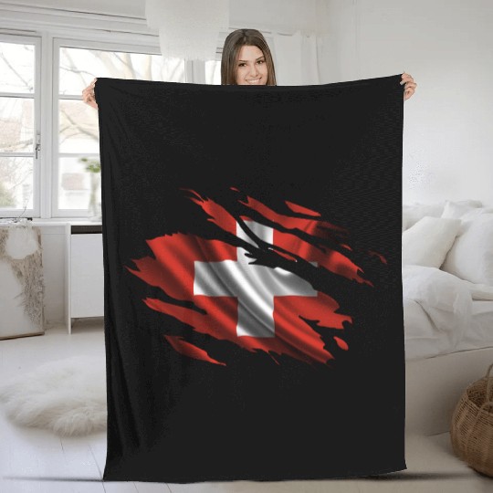 Switzerland Ripped Flag Fleece Blankets