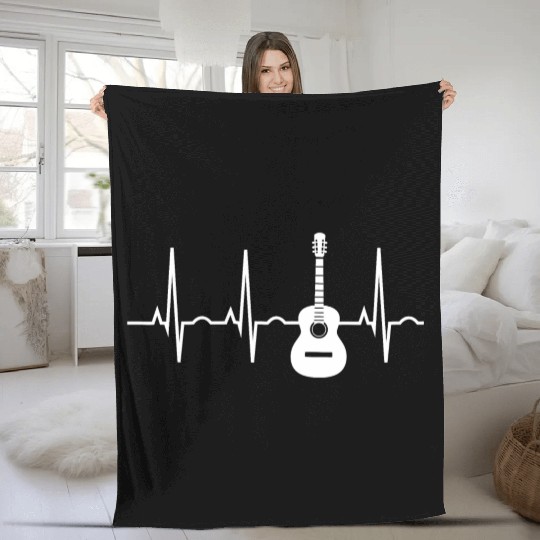Acoustic Guitar Heartbeat Fleece Blankets Guitar Musician T
