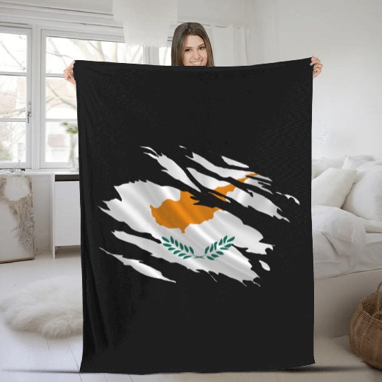 Cyprus Ripped Flag Fleece Blankets