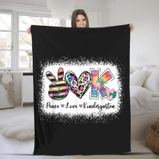 Teacher Peace Love Kindergarten Team Bleached Fleece Blankets