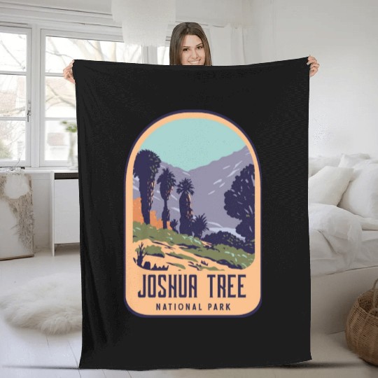 Joshua tree national park retro design Fleece Blankets
