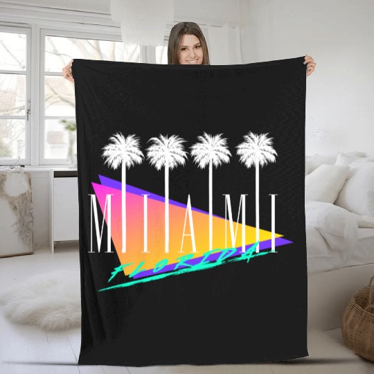 Miami Florida Retro Style Fleece Blankets