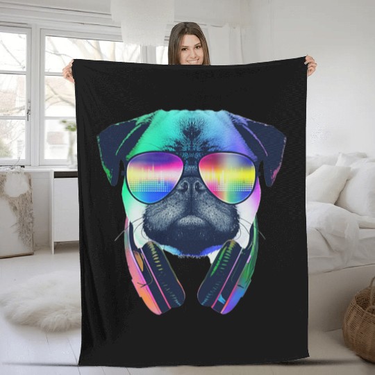 Pug DJ - Pug Headphones Fleece Blankets
