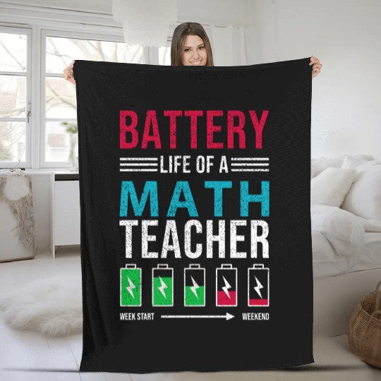 Battery Life Of A Math Teacher, funny teacher Fleece Blankets