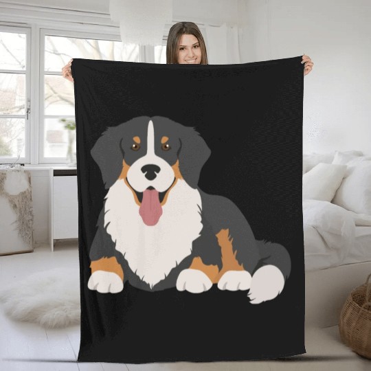 Bernese Mountain Dog Face Fleece Blankets