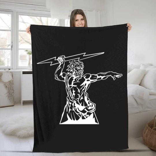 Greek mythology Zeus lightning bolt silhouette Fleece Blankets