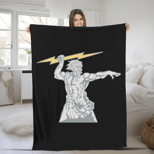Greek mythology Zeus lightning bolt silhouette Fleece Blankets