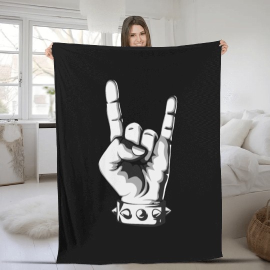 Rock And Roll Finger Sign Music Cool Rock Band Pun Fleece Blankets