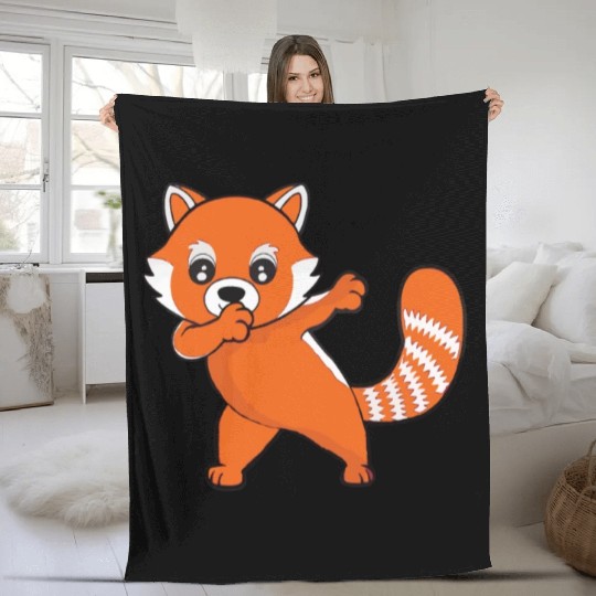Dabbing Red Panda Cherry Blossoms Bamboo Fleece Blankets