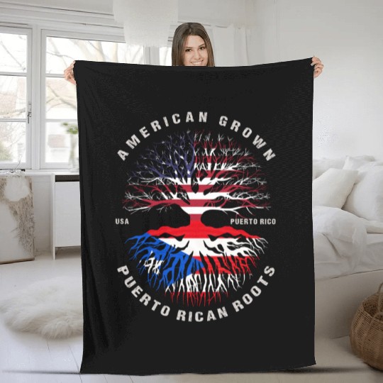 American Grown Puerto Rican Roots Puerto Rico Flag Fleece Blankets