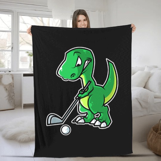 Tyrannosaurus Golf Player Golfer Golfing Funny Fleece Blankets