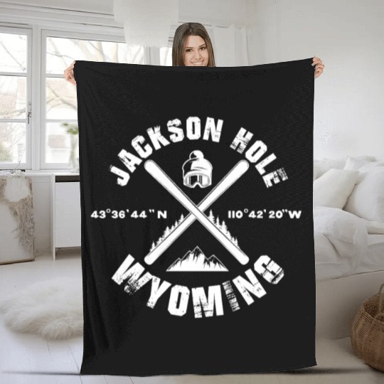 Jackson Hole Wyoming, Skiing Fleece Blankets