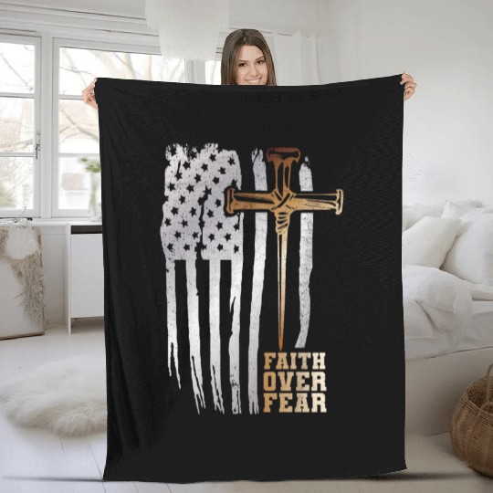 Faith Over Fear Christian American Flag Fleece Blankets