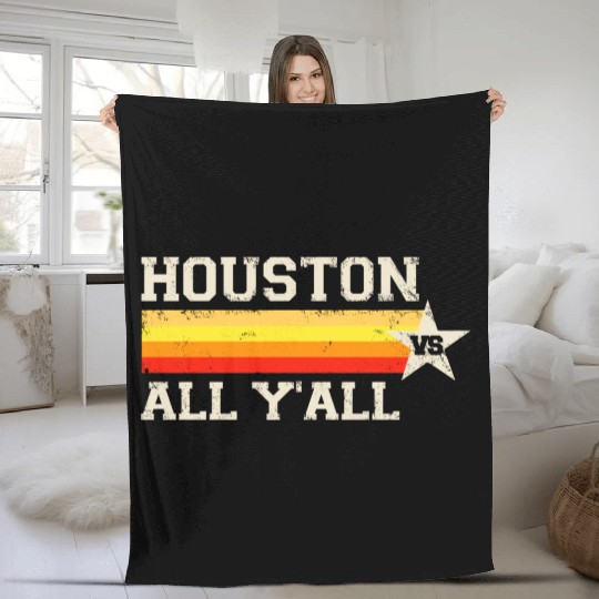 Houston vs All Y'all Vintage Stripe Texas Baseball Fleece Blankets