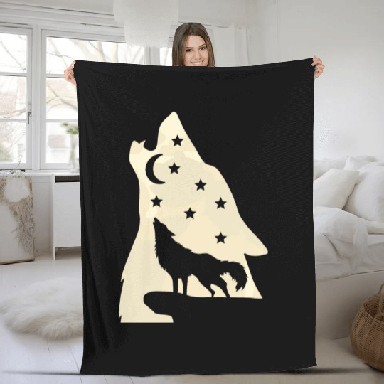 Wolf silhouette howling wolf moonlight Fleece Blankets