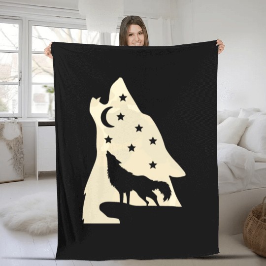 Wolf silhouette howling wolf moonlight Fleece Blankets
