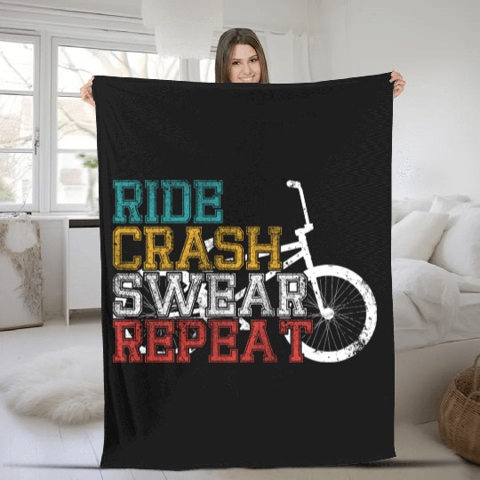 Ride crash swear repeat Fleece Blankets