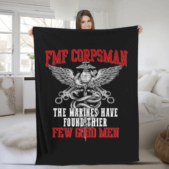 FMF Devil US Navy Corpsman DOC Badass Army Veteran Fleece Blankets