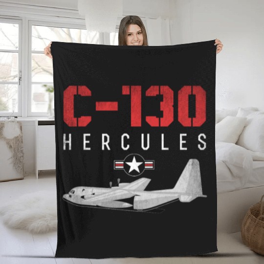 C 130 Hercules US Airborne Fighter Pilot Fleece Blankets