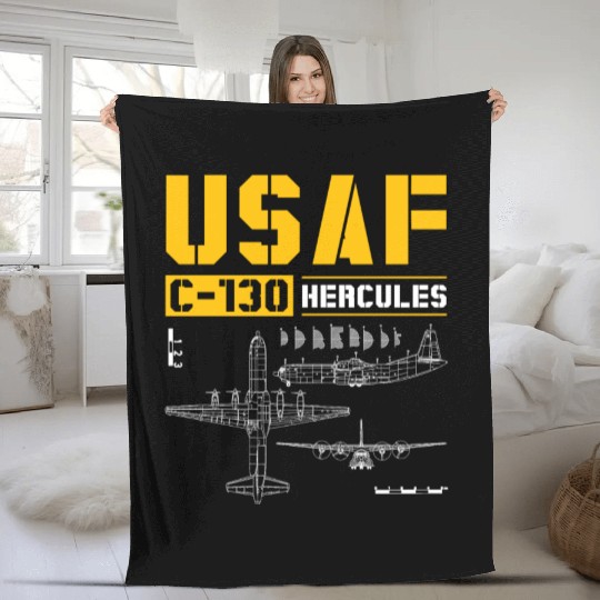 C 130 Hercules US Airborne Fighter Pilot Fleece Blankets