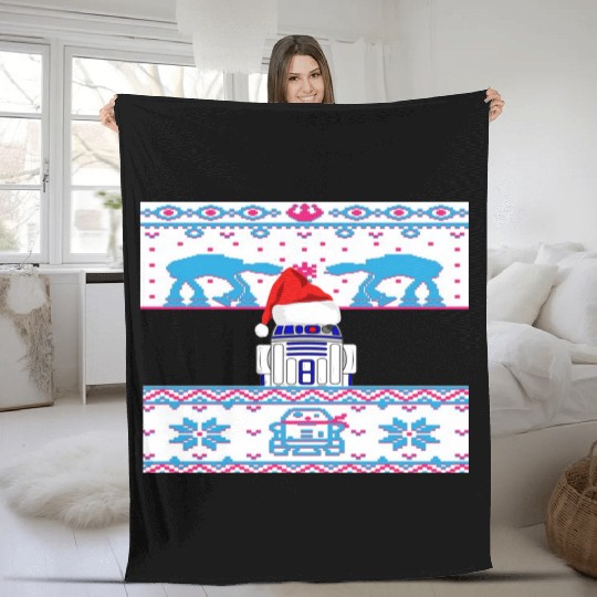 R2D2 Ugly Christmas Sweater Fleece Blankets