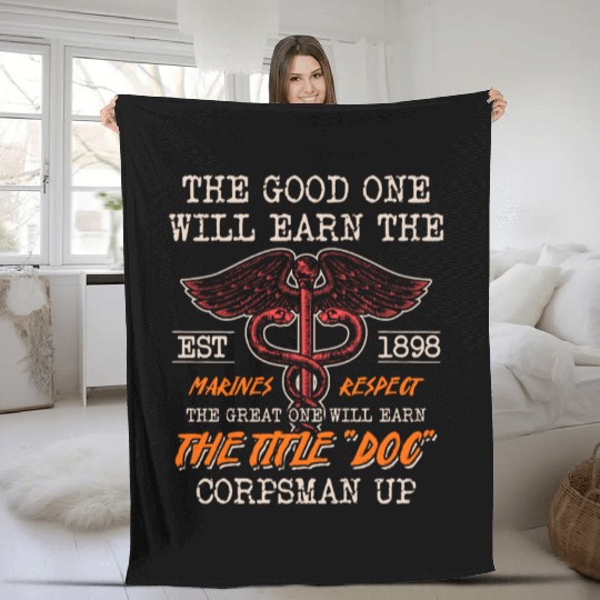 DOC Devil US Navy Corpsman Badass Army Veteran Fleece Blankets