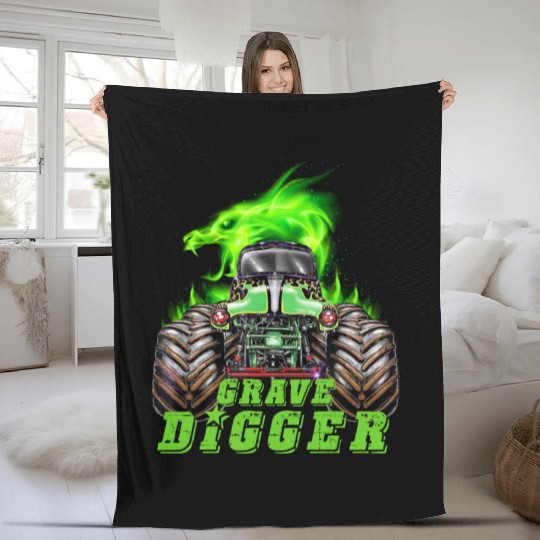Monster Truck Fleece Blankets Grave Green Digger Racing Fleece Blankets