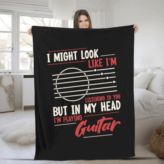 Funny I'm Playing Guitar Fleece Blankets