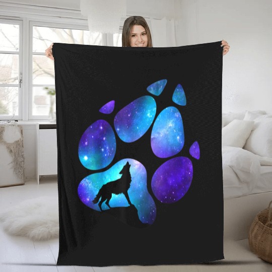 Wolf Paw Galaxy Wild Lone Wolves Double Exposure Fleece Blankets