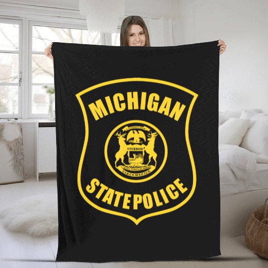 michigan state police logo for black Fleece Blankets