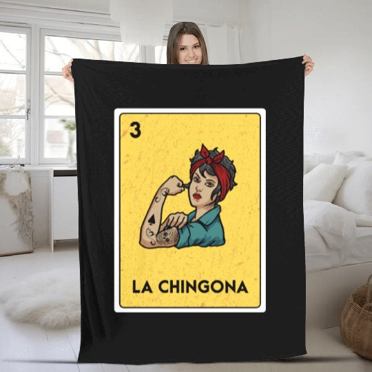La Chingona Mexican Lottery Bingo Game Card Player Fleece Blankets