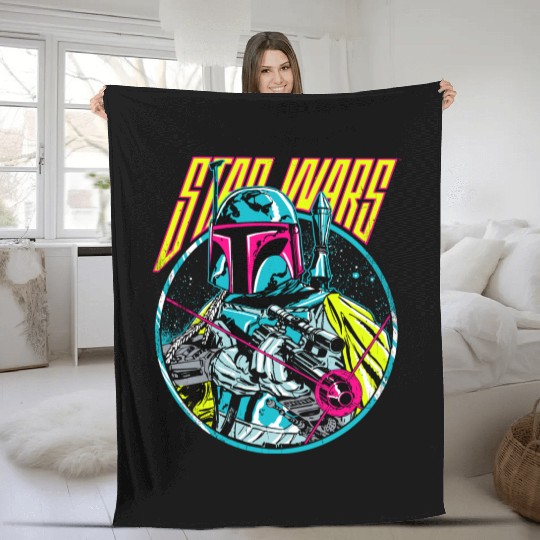 Star Wars Boba Fett Neon Blaster Vintage Graphic Fleece Blankets