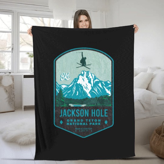 Jackson Hole Ski Badge Fleece Blankets