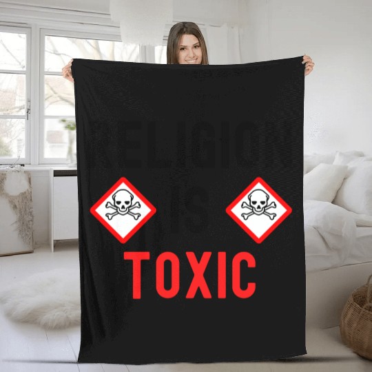 RELIGION Is TOXIC Skull Crossbones toxicity symbol Fleece Blankets
