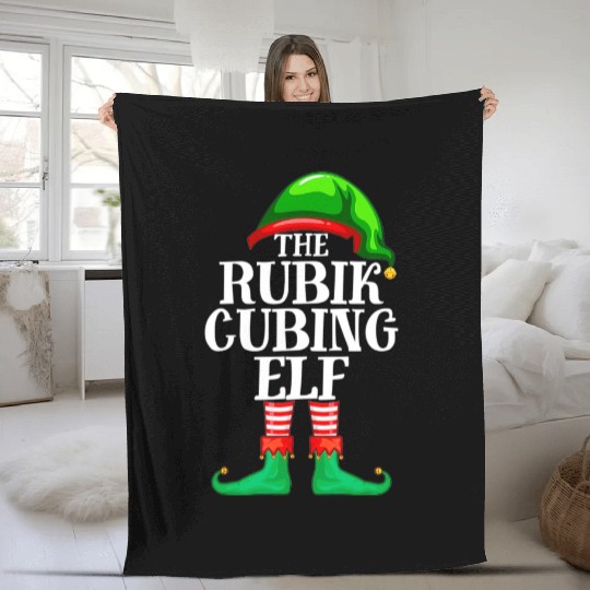 Rubik Cubing Elf Matching Family Christmas Party Fleece Blankets