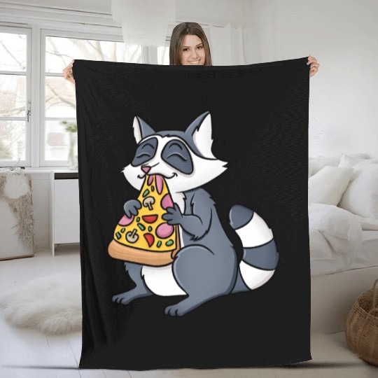 Racoorn Eating Pizza Fleece Blankets