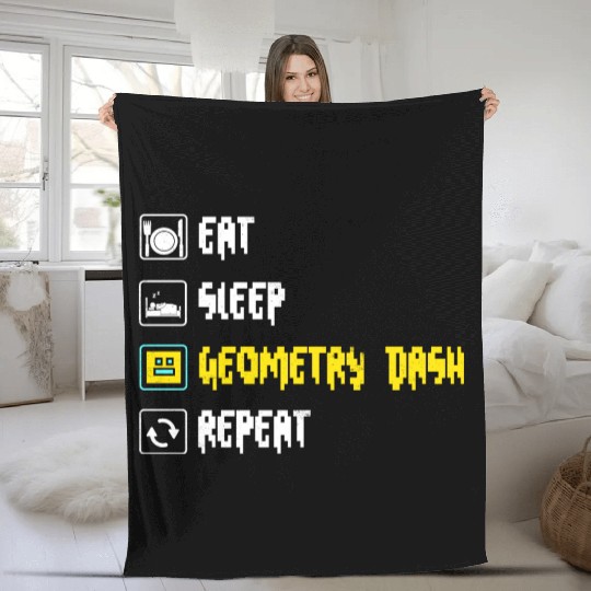 Eat sleep geometry dash repeat retro Jumper Repeat Fleece Blankets