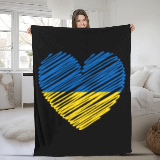 I Stand With Ukraine Ukrainian Heart Flag Fleece Blankets