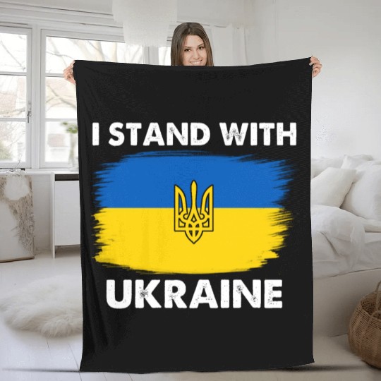 I Stand with Ukraine Ukraine Flag Fleece Blankets