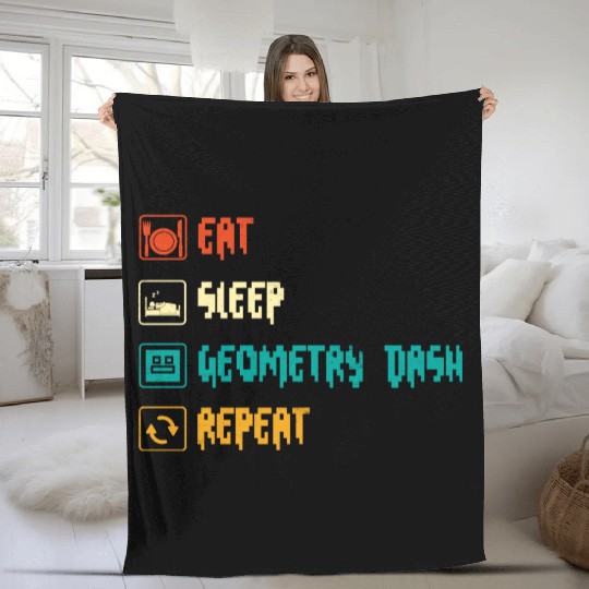 Eat sleep geometry dash repeat retro Jumper Repeat Fleece Blankets