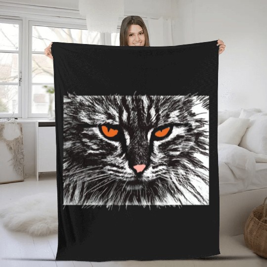 funny cat face Fleece Blankets